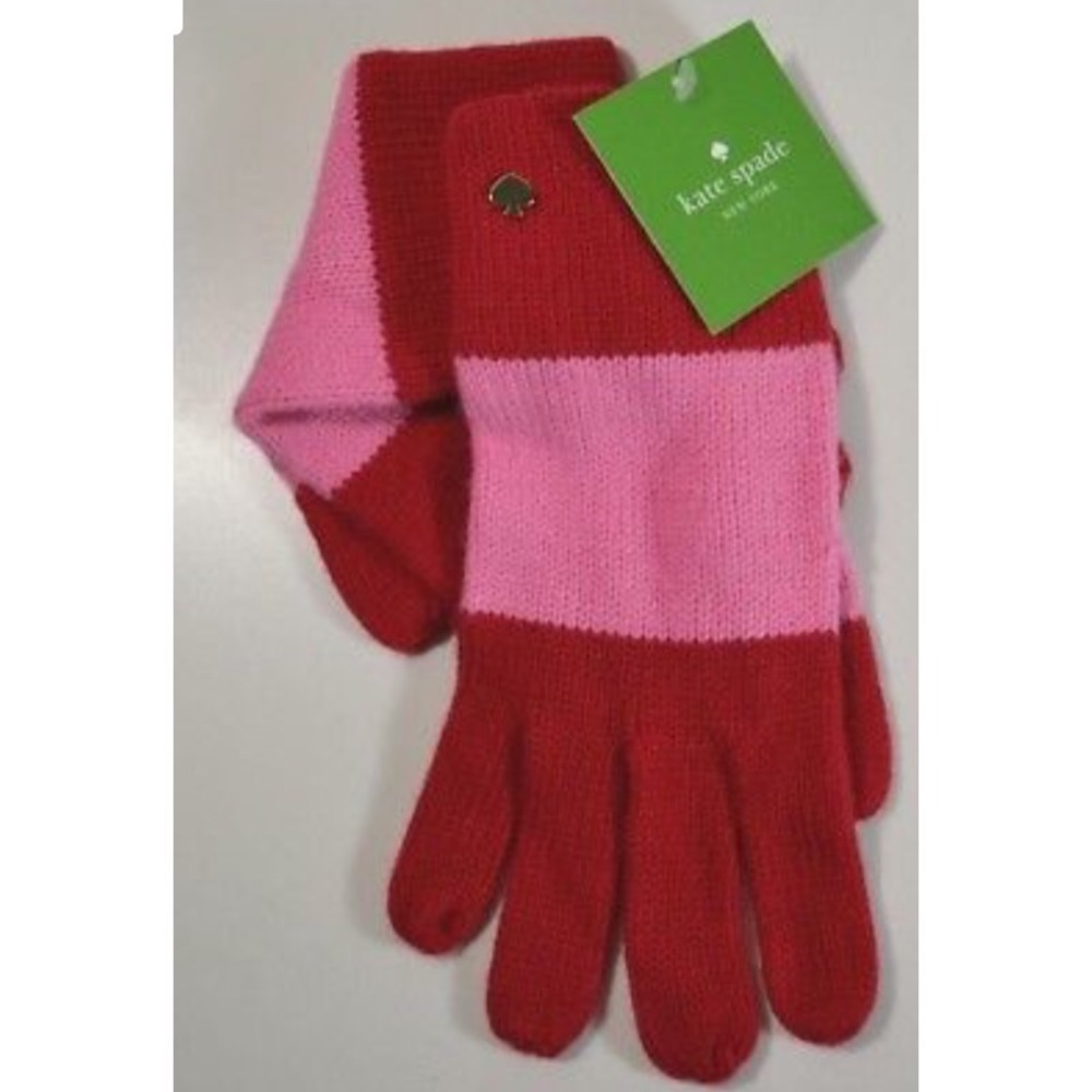 Kate Spade Pink and Red Striped Gloves - Picture 3 of 4